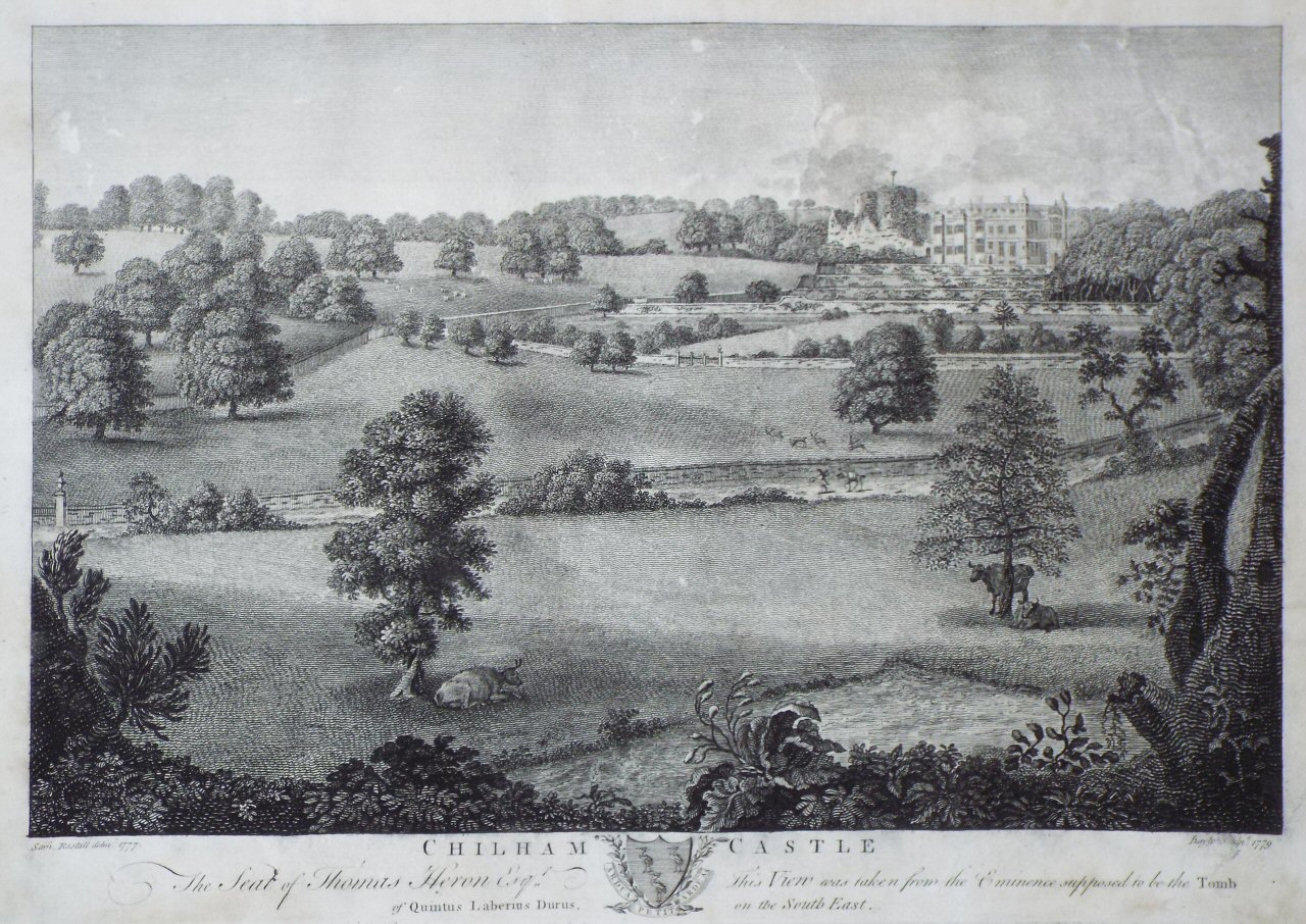 Print - Chilham Castle. The Seat of Thomas Heron Esqr. This View was taken from the Eminence supposed to be the Tomb of Quintus Laberius Durus, on the South East. - 